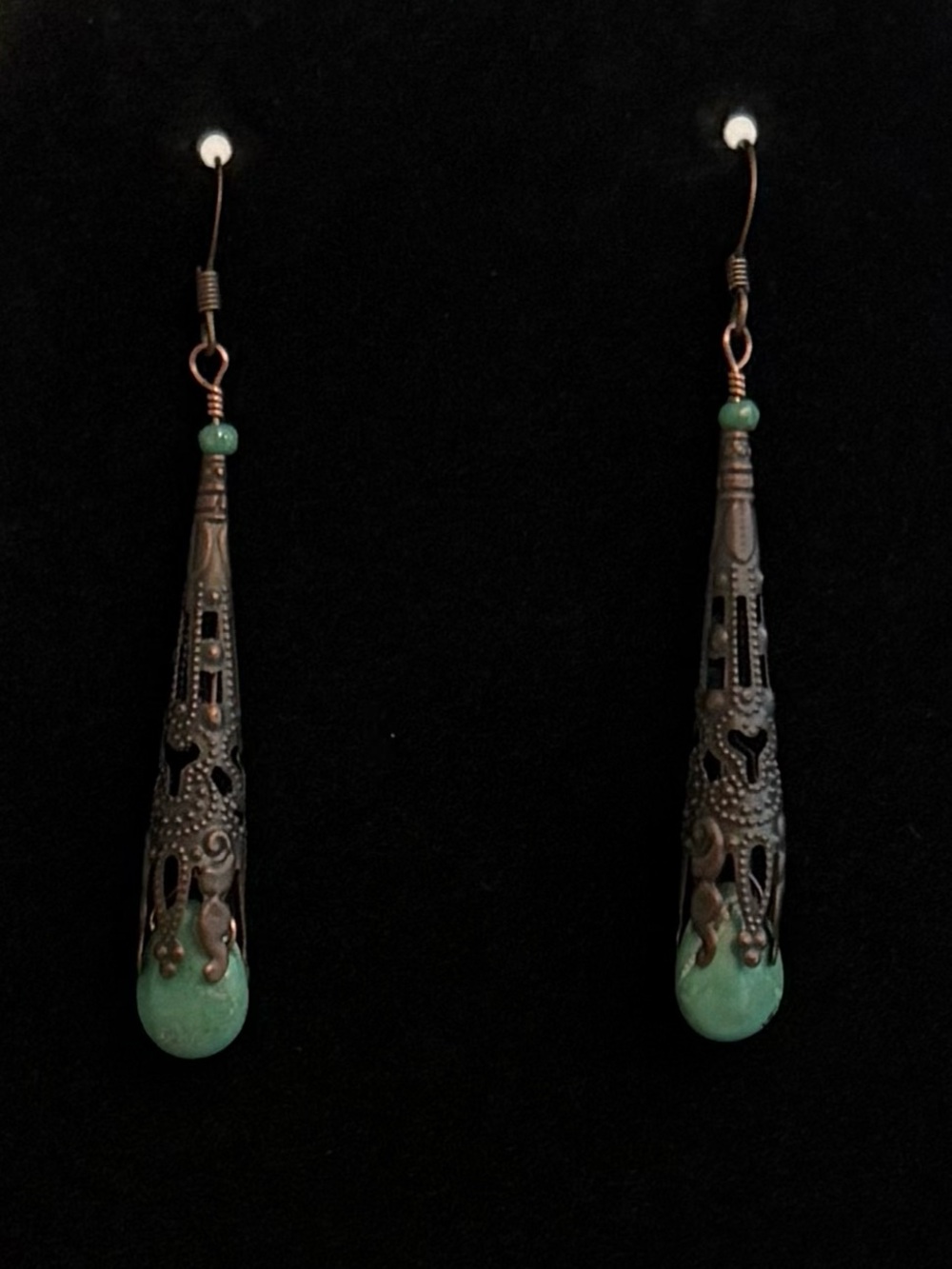 Handmade Filigree Dangle Earrings with Turquoise Colored Stones